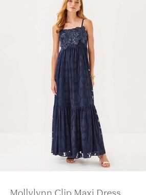 Lilly Pulitzer Navy Floral Applique Maxi Dress